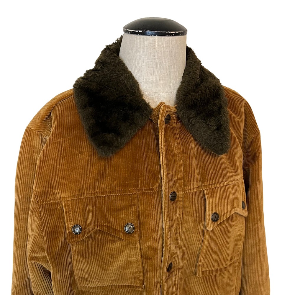 Vintage TOWNCRAFT Corduroy Lined Trucker Jacket Mens Brown Fur Collar Size‎ XL